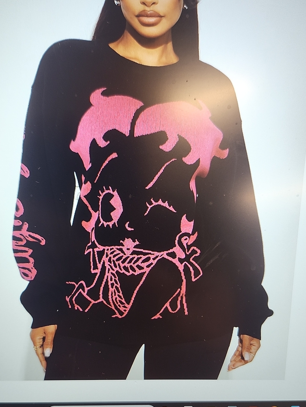 Fashion Nova Black Sweater with Pink Betty Boop Graphic